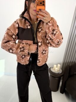 BLUZA POLAROWA MATRIS WZÓR KWIATOWY CAMEL