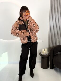 BLUZA POLAROWA MATRIS WZÓR KWIATOWY CAMEL