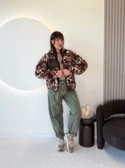 BLUZA POLAROWA MATRIS WZÓR KWIATOWY KHAKI