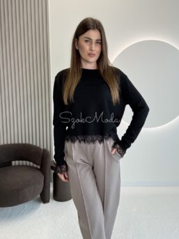 SWETER BASIC Z KORONKĄ CZARNY
