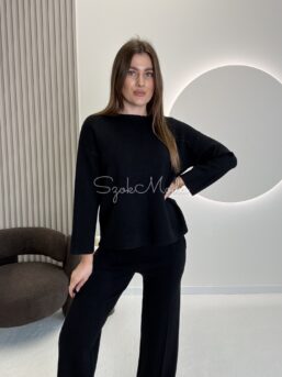KOMPLET DZIANINOWY SWETER + SPODNIE PROSTA NOGAWKA CZARNY