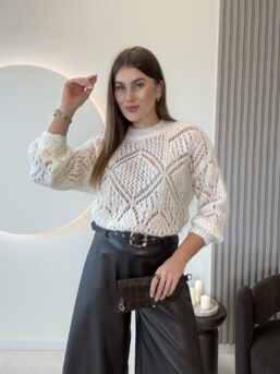 SWETER AŻUROWY Z MOHEREM NIVESS ECRU