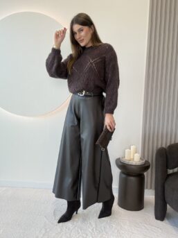 SWETER AŻUROWY Z MOHEREM NIVESS CZEKOLADA