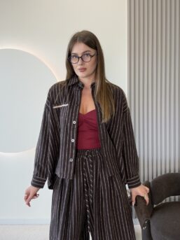 KOSZULA PASY CZEKOLADOWA Z DODATKIEM WEŁNY CELINE